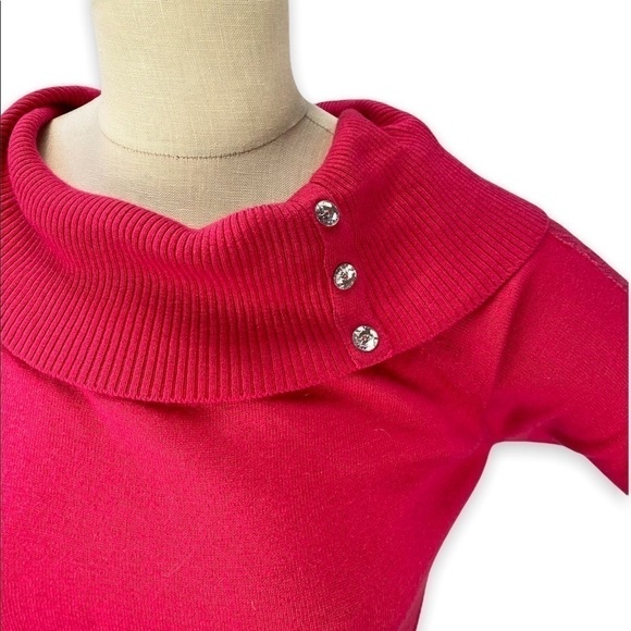 CANDIE’S Fuchsia Pink Cowl Neck Sweater Dress Bow Belt Junior’s XL - Picture 2 of 2